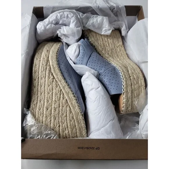 New Linea Paolo Everly Women's Wedge Peep Toe Blue Nubuck Sandals  SZ 9.5 - Picture 6 of 8